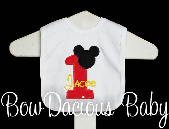 Mickey Mouse Bib, Personalized Birthday Bib, Monogrammed, Custom Fabrics, Colors, and Font, Birthday Gift Il_570xn