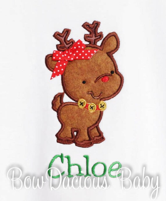 Personalized Reindeer Christmas Shirt, Red Nosed Reindeer, Girl's Christmas Shirt, Personalized Christmas Gift, Custom Fabrics Il_570xn