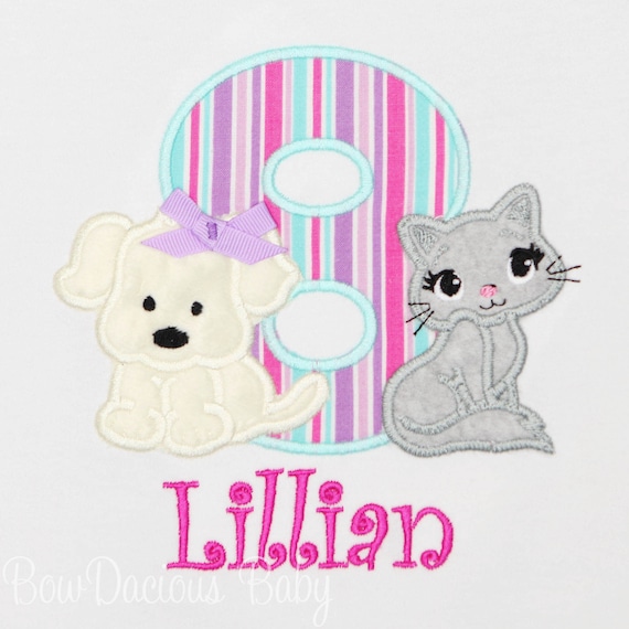 Puppy and Kitty Birthday Shirt, Pink, Purple, Aqua, Birthday Shirt Dog and Cat, Custom, Any Age, Any Colors Il_570xn