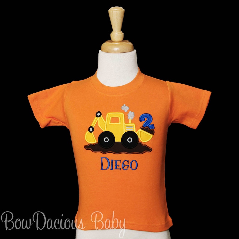 Construction Birthday Shirt, Excavator, Personalized, Embroidered, Custom, Any Age and Colors image 6