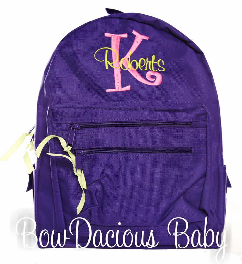 Personalized Book Bag Girls School Backpack Child Bag ANY COLORSFONT Kid Back Pack Monogrammed Solid Color Backpack Custom Backpack