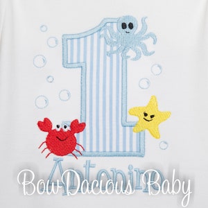 Personalized Under the Sea Birthday Shirt or Bodysuit, Personalized Ocean Sealife Beach Theme Birthday Shirt, Any Age/Colors, Embroidered