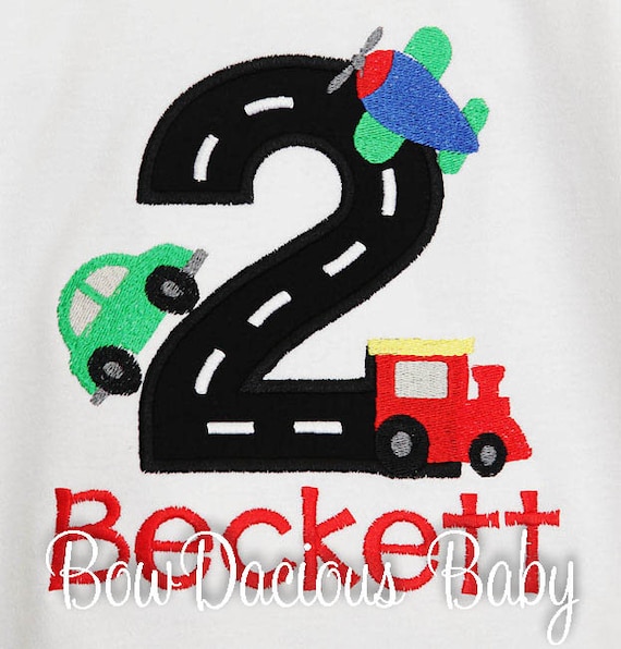 Transportation Birthday Shirt or Bodysuit, Train, Plane, Car, Personalized Birthday Party Shirt, Custom, Any Age, Any Colors Il_570xn