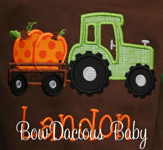 Boys Fall Shirt, Halloween Shirt, Tractor with Pumpkin, Pumpkin Patch Shirt, Custom Embroidered Applique Shirt, Fall Outfit, Thanksgiving Il_570xn