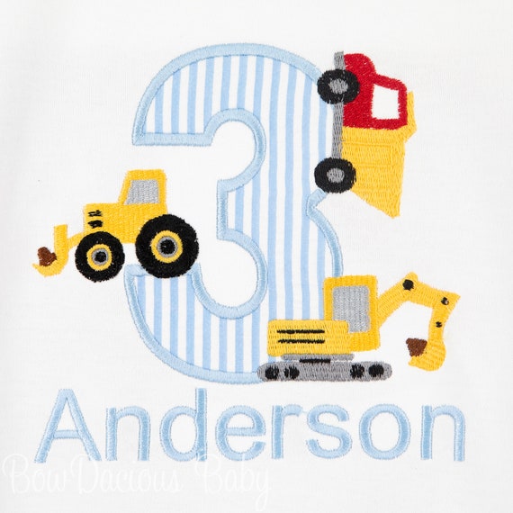 Construction Birthday Shirt, Construction Birthday Party, Contruction Vehicles, Any Age, Excavator, Digger, Dump Truck, Appliqued Shirt Il_570xn