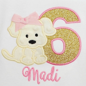 Girl's Puppy Birthday Shirt, Dog Birthday Shirt, Puppy Birthday, Pink and Gold, Custom, ANY AGE/COLORS