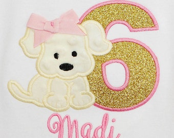 Girl's Puppy Birthday Shirt, Dog Birthday Shirt, Puppy Birthday, Pink and Gold, Custom, ANY AGE/COLORS