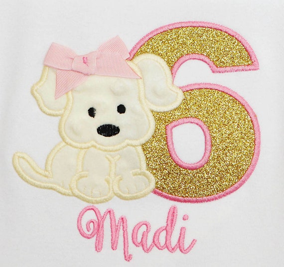 Girl's Puppy Birthday Shirt, Dog Birthday Shirt, Puppy Birthday, Pink and Gold, Custom, ANY AGE/COLORS Il_570xn