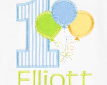 1st Birthday Boy Shirt, Blue Birthday Shirt, Birthday Balloons, Balloon Birthday Outfit, Boy First Birthday Shirt, Custom, Embroidered