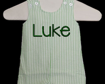 Monogrammed Boys Jon Jon, Monogrammed Seersucker Baby Outfit, Baby Boy Jon Jon, Toddler, Seersucker Romper, Personalized Summer Outfit