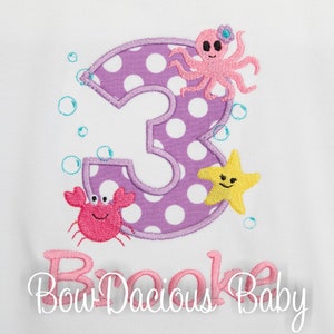 Under the Sea Birthday, Girls Ocean Birthday Shirt, Crab, Starfish, Octopus, Birthday Shirt or Bodysuit Beach Party, Custom, You Pick