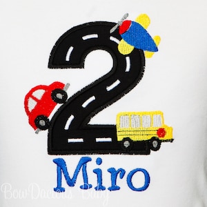 Transportation Birthday Shirt, Applique Shirt, Vehicle Birthday Shirt, Number Shirt, Birthday Name Shirt, Bus, Car, Plan, Custom
