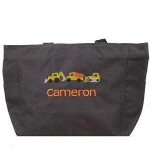 Construction Vehicles Tote Bag, Boys Tote Bag, Custom Tote Bag, Personalized Bag, Daycare Bag, Preschool Bag, Monogrammed, Birthday Gift