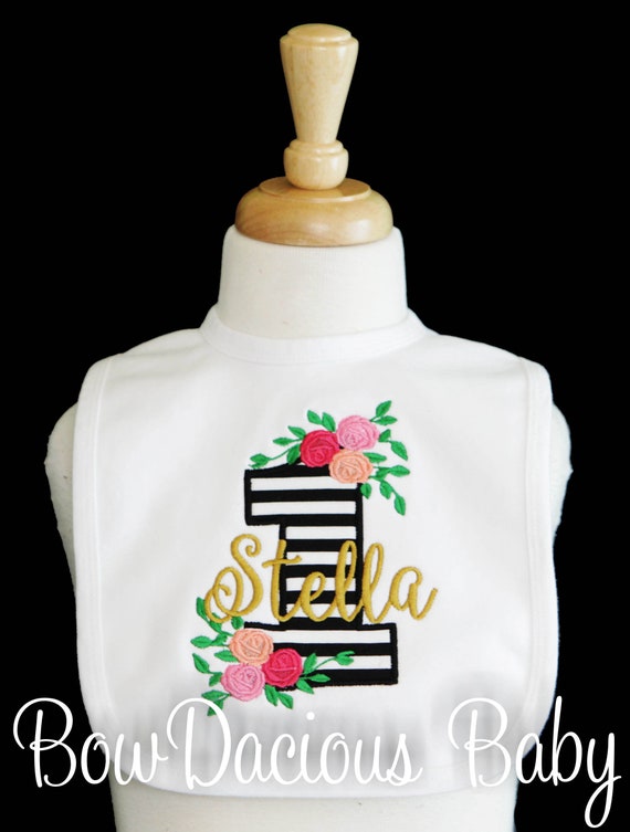 Floral First Birthday Bib, Rose 1st Birthday Bib, Custom, Any Colors Il_570xn