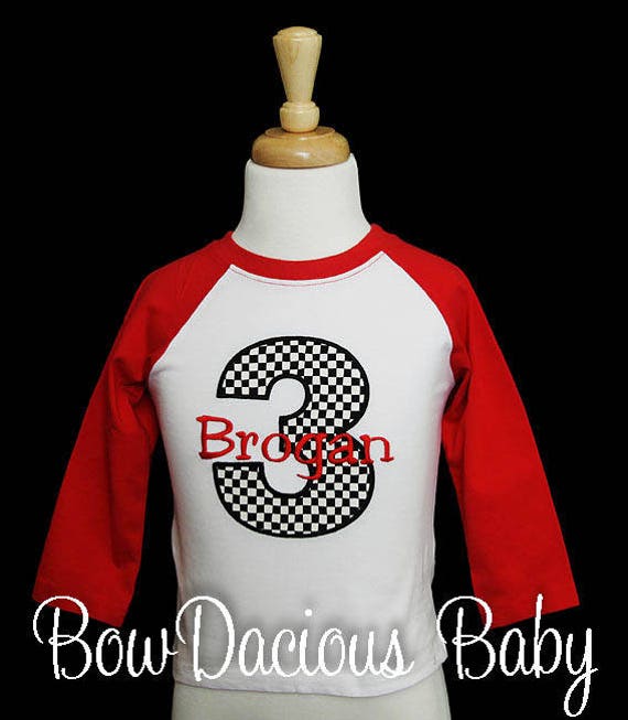 Boy's Birthday Shirt, Birthday Shirt or Bodysuit, Raglan Birthday Shirt, Checkered Flag, Racing Birthday, Raglan Tee, Custom, Any Age Il_570xn