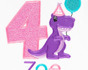 Dinosaur Birthday Shirt, T-Rex Birthday Shirt, Girls Dinosaur Birthday Shirt, 4th Birthday Shirt, Any Age, Any Colors, Personalized
