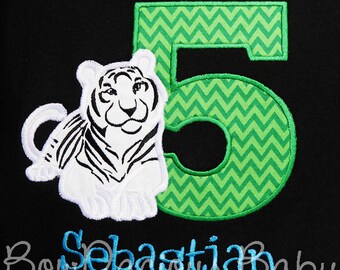 Tiger Birthday Shirt, Tiger Birthday Bodysuit, White Tiger Birthday Shirt, Any Age, You Pick the Fabrics, Custom Tiger Birthday Shirt, 5th