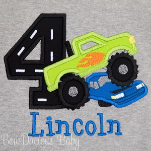 Monster truck Crushing Car Shirt, Monster Truck Birthday Shirt, Custom, Personalized