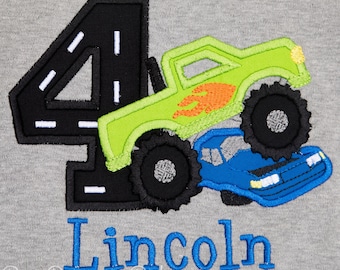 Monster truck Crushing Car Shirt, Monster Truck Birthday Shirt, Custom, Personalized