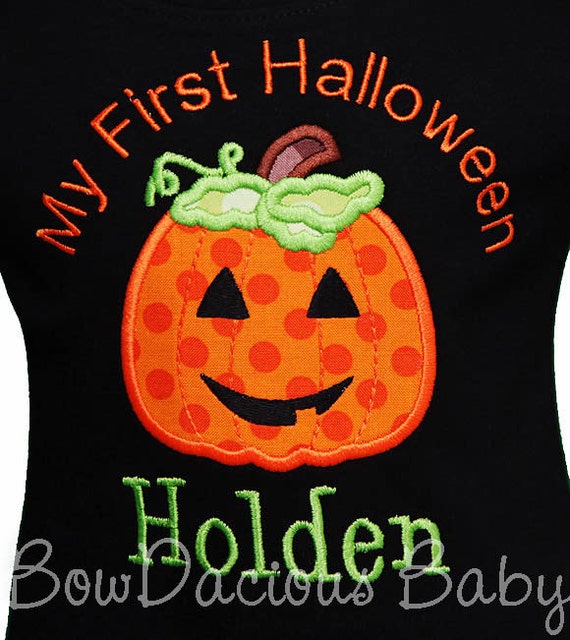Boys First Halloween Shirt, Halloween Shirt, First Halloween Shirt or Bodysuit, Baby 1st Halloween Shirt, Custom Embroidered Applique Shirt Il_570xn