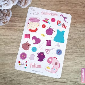 Planche de Stickers - La Couture de Potam | Hippopotame | Papeterie Kawaii | Mignon | Bujo | Planner | Scrapbooking | Feuille d'Autocollants