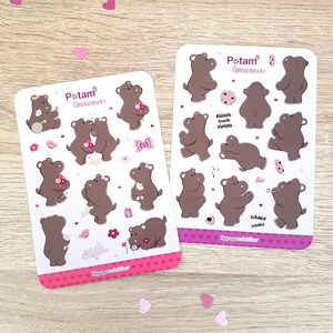 2 fogli di adesivi - Potam Amoureux | Ippopotamo | Cancelleria Kawaii | Carino | Bujo | Pianificatore | Scrapbooking | Foglio adesivo