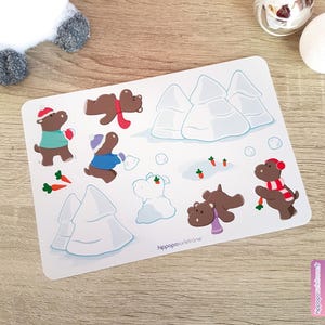 Planche de Stickers - Dans la Neige Noël | Hippopotame | Papeterie Kawaii | Mignon | Bujo | Planner | Scrapbooking | Feuille d'Autocollants