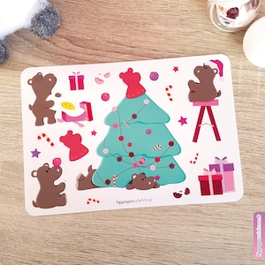 Planche de Stickers - Le Sapin de Noël | Hippopotame | Papeterie Kawaii | Mignon | Bujo | Planner | Scrapbooking | Feuille d'Autocollants