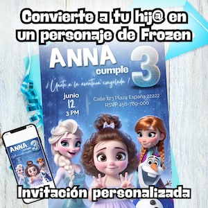 Invitación Personalizada estilo Frozen – Tarjeta Digital con dibujo Personalizado – Cumpleaños Infantil