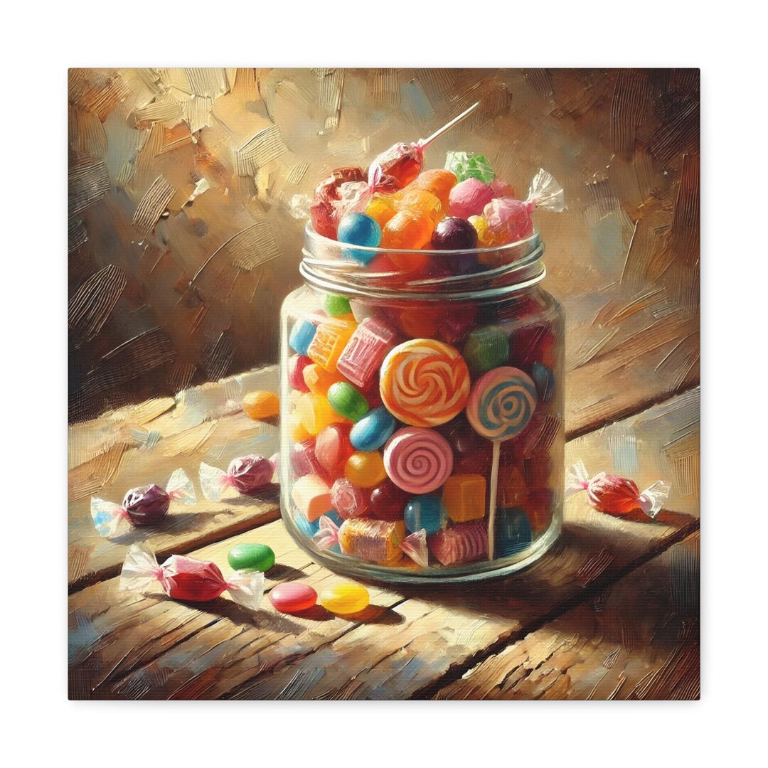 Jar Full of Candy, Canvas Gallery Wraps, Vibrant Art for Home Decor ...