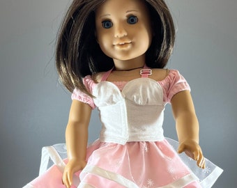 3 Piece Party Ensemble with High/Low Skirt, Peasant Top and Corset fits American Girl and other 18 inch dolls