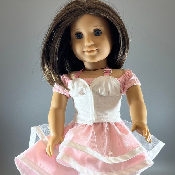 3 Piece Party Ensemble with High/Low Skirt, Peasant Top and Corset fits American Girl and other 18 inch dolls