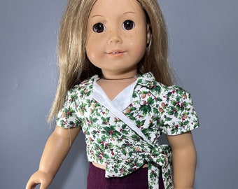 Holly Print Wrap Front Blouse Fits American Girl and 18 Inch Dolls