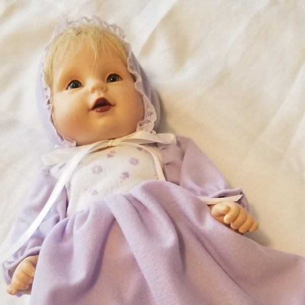 Lavender purple nightgown, panties and bonnet  fits 12 to 14 inch baby dolls