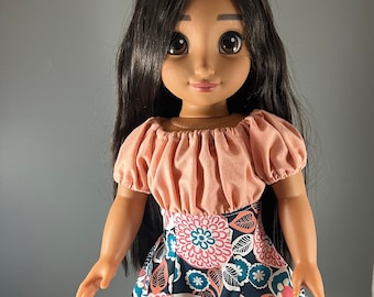 Peachy Large Floral Print Dress fits American Girl and 18 inch dolls