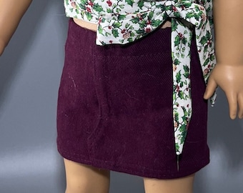 Mini Burgundy Denim Skirt Fits American Girl and 18 Inch Dolls