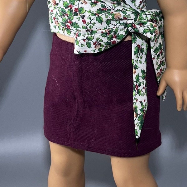 Mini Burgundy Denim Skirt Fits American Girl and 18 Inch Dolls