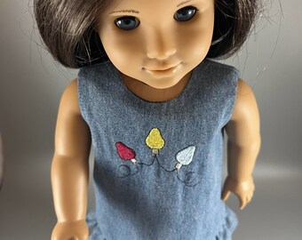 Embroidered Denim Jeans Dress fits American Girl, Disney ILY and 18 inch dolls