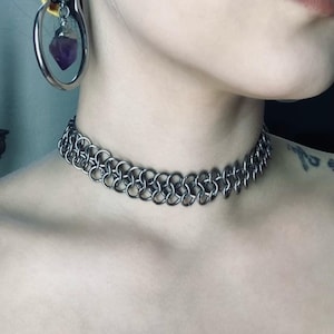 Simple Silver Chain Maille Choker Necklace