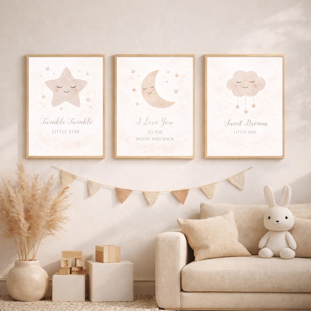 Twinkle Twinkle Little Star Nursery Wall Art Set of 3, I Love You to ...
