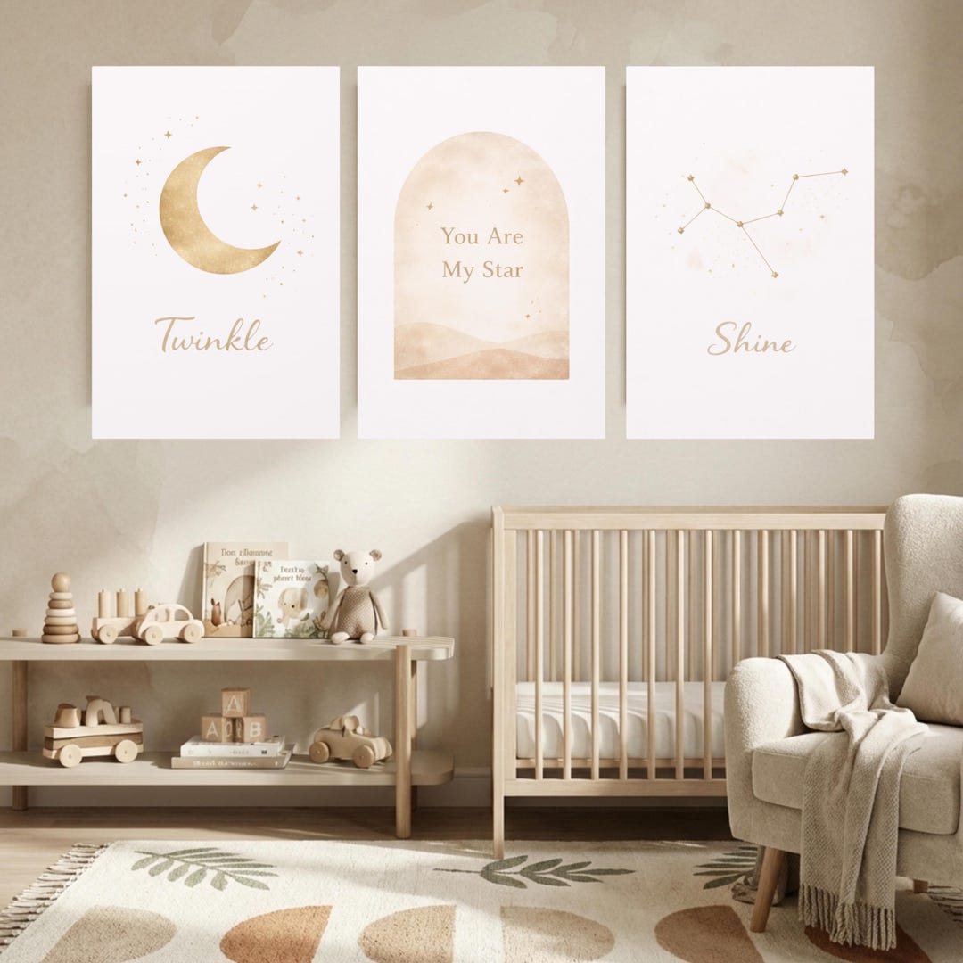 Celestial Nursery Wall Art Set of 3 Canvas Prints, Twinkle You Are My ...