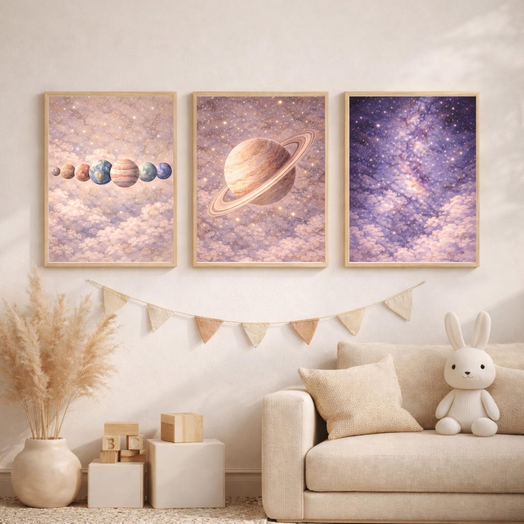 Solar System Nursery Wall Art Set of 3 Printable, Planet Galaxy Space ...