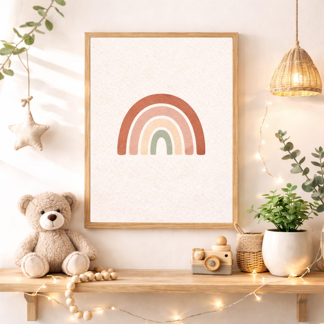 Boho Rainbow Nursery Wall Art Instant Digital Download, Neutral Arch ...