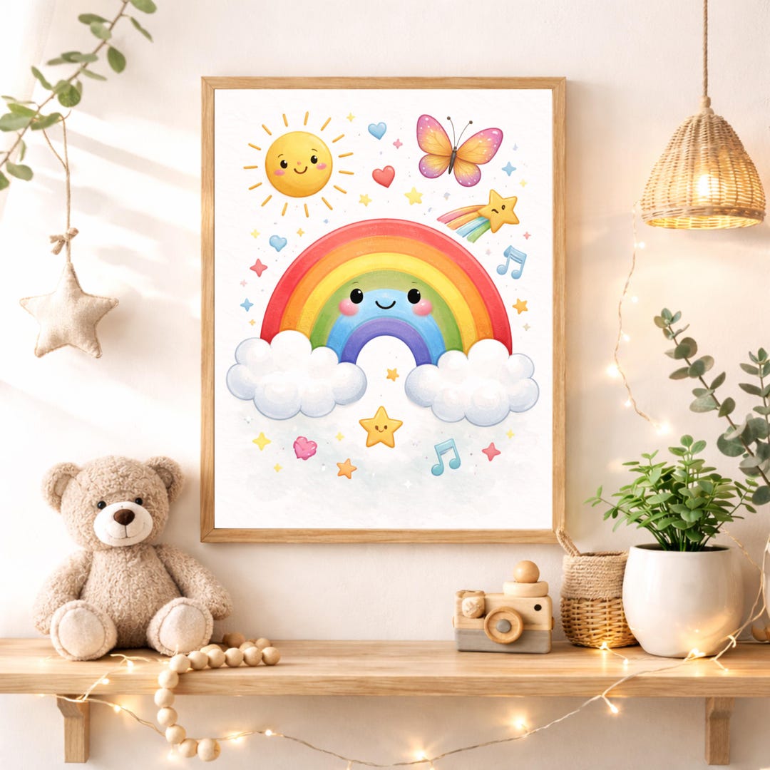 Cute Rainbow Nursery Wall Art Printable, Colorful Toddler Room Decor ...
