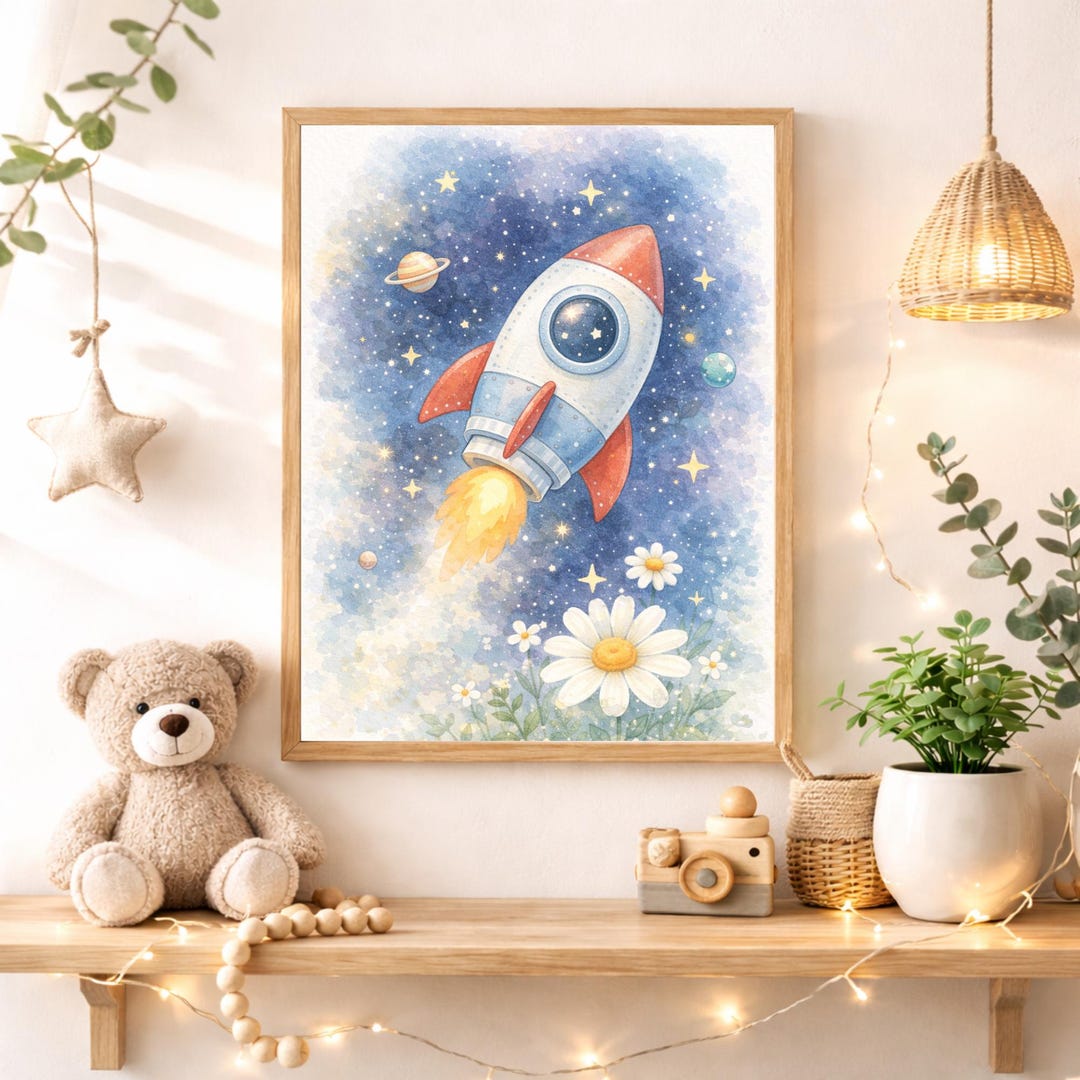Rocket Space Nursery Wall Art Instant Digital Download, Watercolor ...