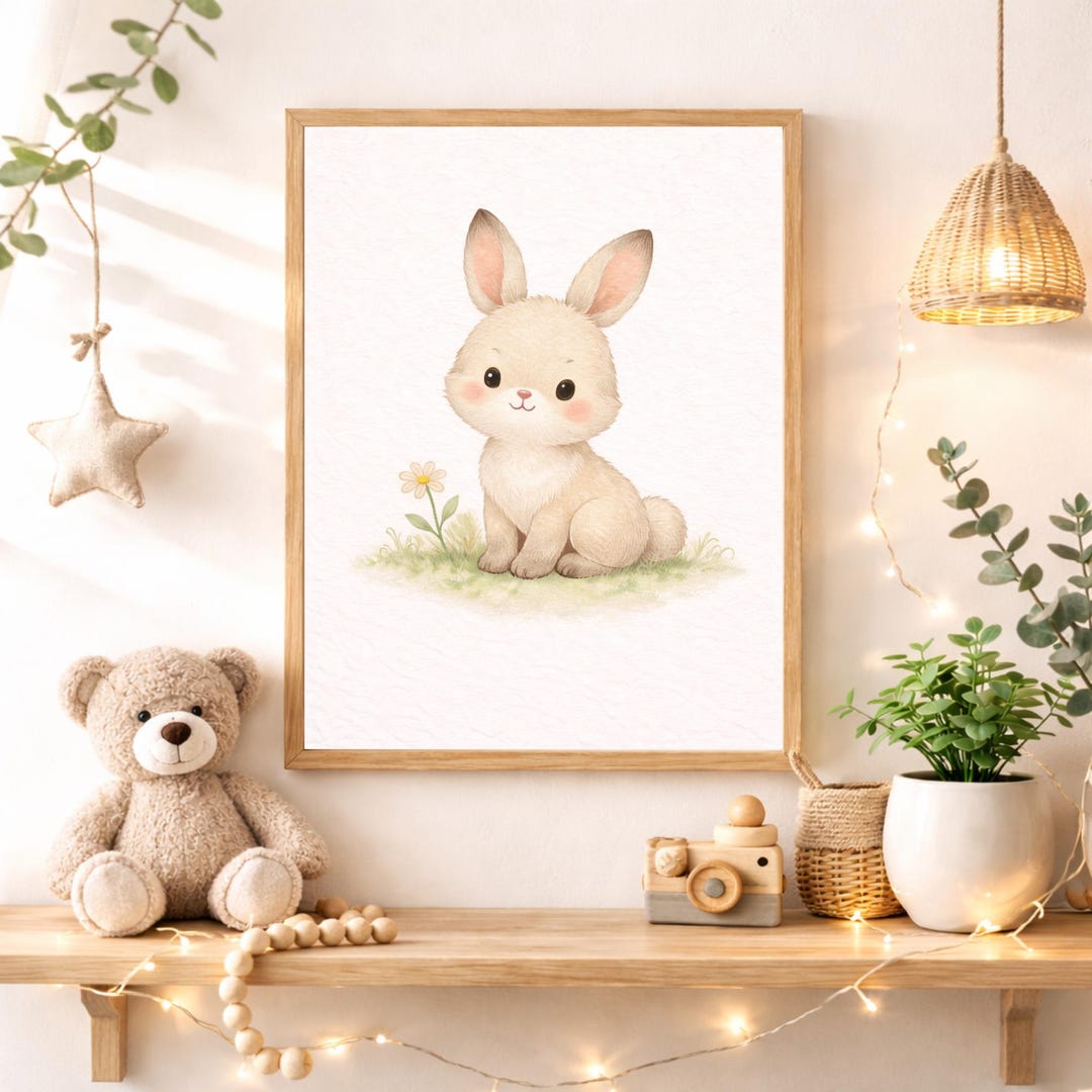 Cute Bunny Nursery Wall Art Instant Digital Download, Baby Rabbit ...