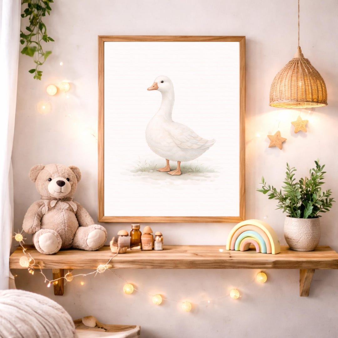 White Goose Nursery Wall Art Printable, Farm Animal Baby Room Decor ...
