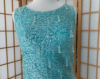 1950's Blue Sequin & Beaded Sleeveless Top