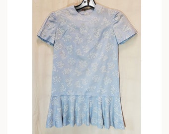 Vintage Little Girl's Dress Blue Floral Handmade