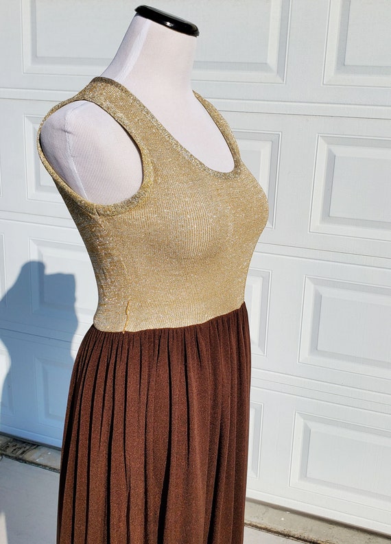 Sparkly Gold & Brown 70's Maxi Disco Dress Gown a… - image 6